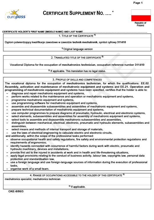 Suplement w języku angielskim