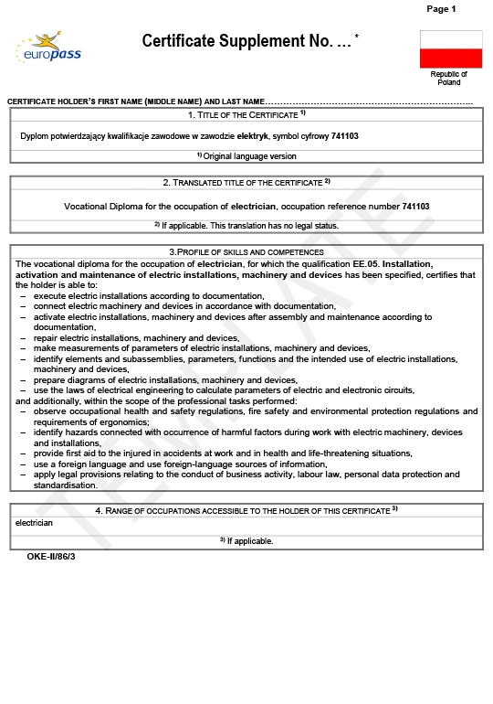 Suplement w języku angielskim